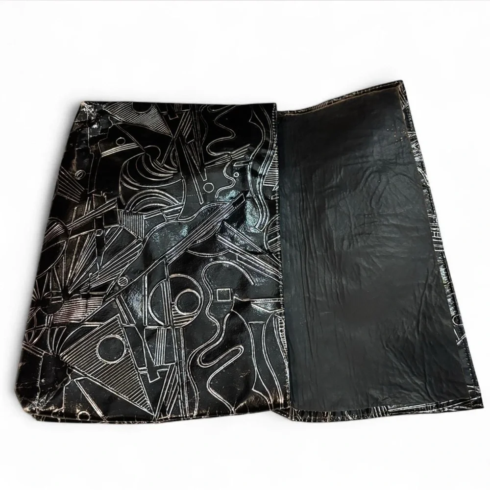 Geometric Faux Leather Laptop Sleeve Black Abstract Art Portfolio Clutch Case